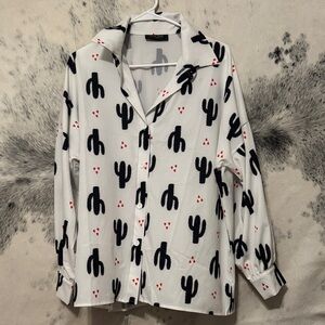 Zara White Shirt with Black Cactus Print